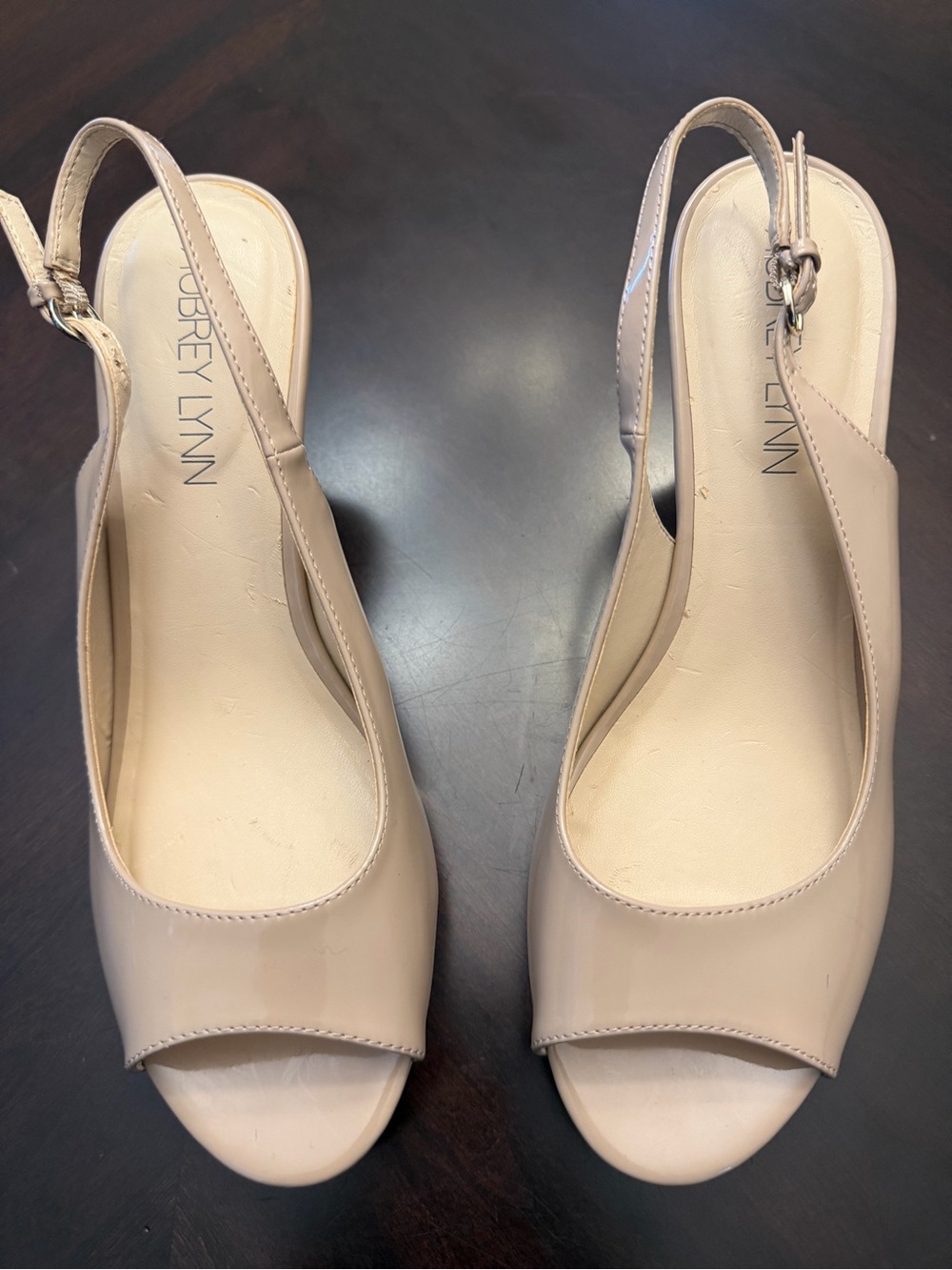 Audrey Lynn Nude Beige Slingback Peep-Toe Heels